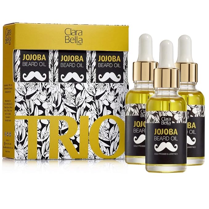 Jojoba Beard Oil for Men – 3 Pack | 100% Pure Organic Unscented &amp Soothing | Softens Coarse Beard &amp Mustache Hair | 1 fl oz Each (30ml) | Great for Gifting – Split into 3 Individual Gifts
