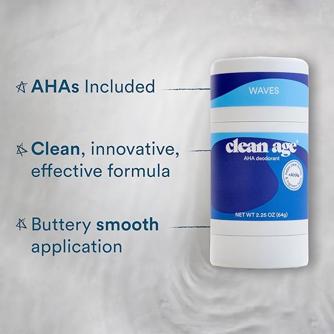Aluminum Free Deodorant &amp Body Spray for Whole Body Bundle - Waves Scent - Clean Deodorant for Teen Boys and Girls - With AHA For Body Acne