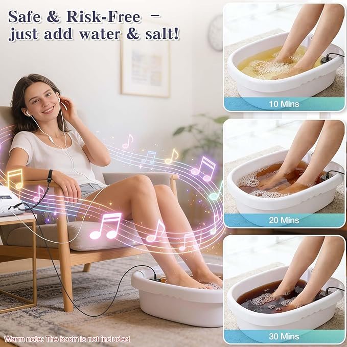 Dual Ionic Foot Bath Detox Machine ion Detox Foot Bath Spa Cleanse System for 2 Users with MP3 Music Player 2 Array 2 Wrist Band 5 Liners