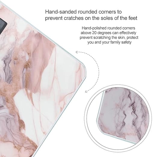 Pink White Marble Pattern Bathroom Scale for Body Weight Bathroom Weighing Scale with Backlit LCD Display Highly Accurate Measures Weight Up to 180kg