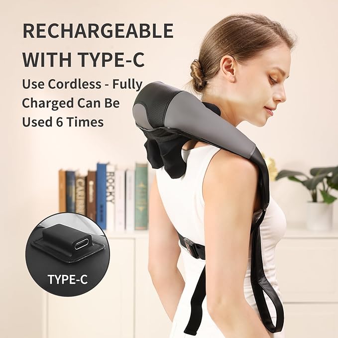 Neck Shoulder Back Massager with Heat Width Adjustable Cordless Shiatsu Heated Massager for Pain Relief Deep Tissue Brushless Motor 6D Kneading Massage Gifts for Women Men Mom Dad Birthday Christmas
