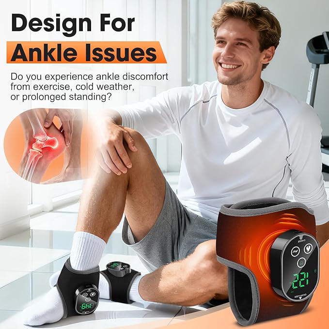 2PCS Cordless Ankle Heating Pads Foot and Ankle Massager with Heat Rechargeable Heated Foot Brace Wrap 3 Vibration and 4 Heating Modes