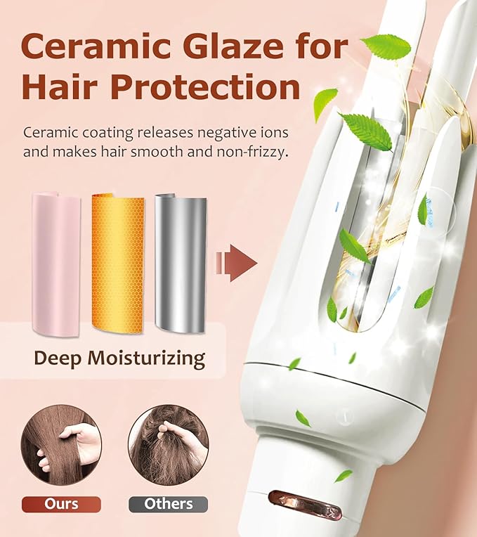 Auto Hair Curler Automatic Curling Iron with 4 Temperature &amp 3 Timer Automatic Shut-Off Anti-Scald Anti-Tangle Rotating Curling Wand for Hair Styling White