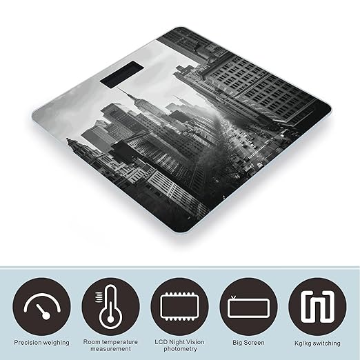 Black and White New York Scale for Body Weight Precision Bathroom Weighing Scales with Back Lit LCD Display Sturdy Tempered Glass Body Weight Scales Digital Bathroom Scale 400lb