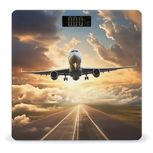 Airplane Scale for Body Weight Safe Rounded Corners Tempered Glass Digital Bathroom Scale LED Display 400lb Capacity Weight Scales with High Precision Sensors