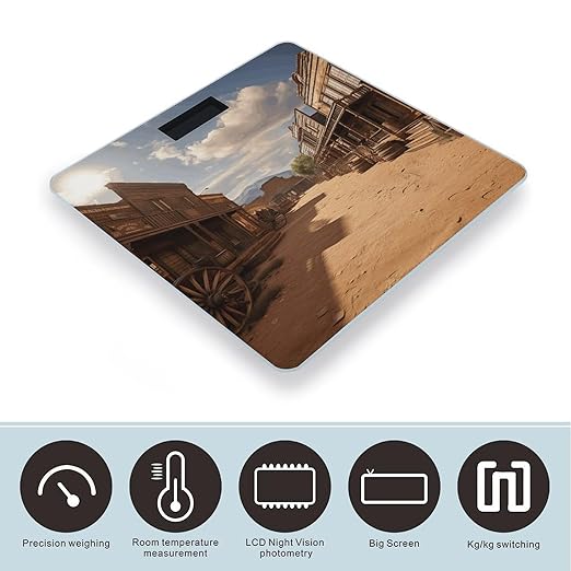 Old Wild West Cowboy Town Scale for Body Weight Highly Accurate Digital Bathroom Scale Sturdy Tempered Glass Weighing Scales with LCD Display Fashion Body Fat Smart Scales 400lb