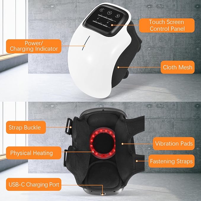 Knee Massager Large LED Screen Adjustable TemperatureCordless Knee Massager with Heat and Vibration Portable Massager for Knee Discomfort Longer Knee Straps 48CM