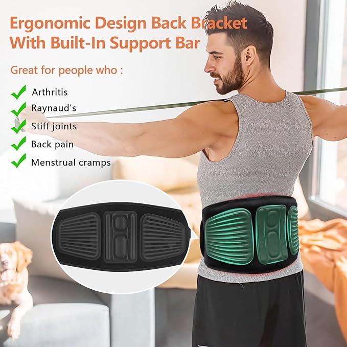 Lower Back Massager Belt with Four Modes Heating &amp Massage &amp Red Light Ergonomic Support Massage Belt with Timer Portable Cordless Heating Pad for Back Relieve Pain Battery-Powered
