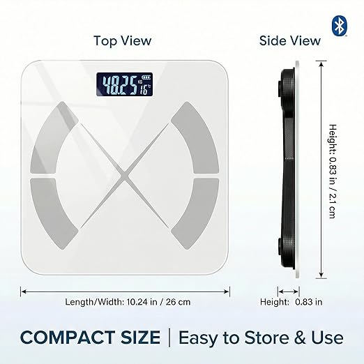 Smart Body Scale - Bluetooth Bathroom Scale with 18 Body Metrics &amp Trend Tracking Thickened I-Beam Design Large Tempered Glass 400 lbs Capacity (White)