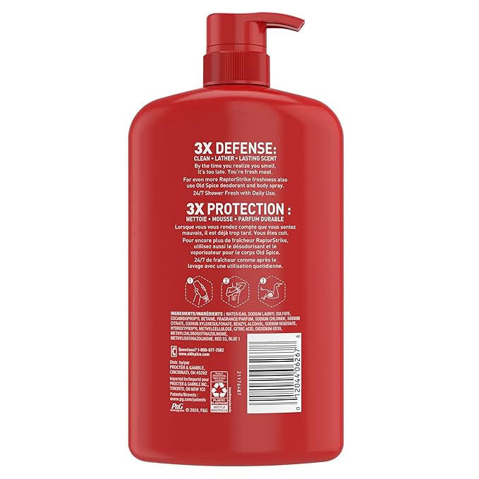 Old Spice Cleansing Body Wash for Men3X Defense24/7 Shower Fresh with Lasting Scent2-in-1 Body &amp Face WashRaptorstrike with Dark Berry Scent33.4 oz(Pack of 2)