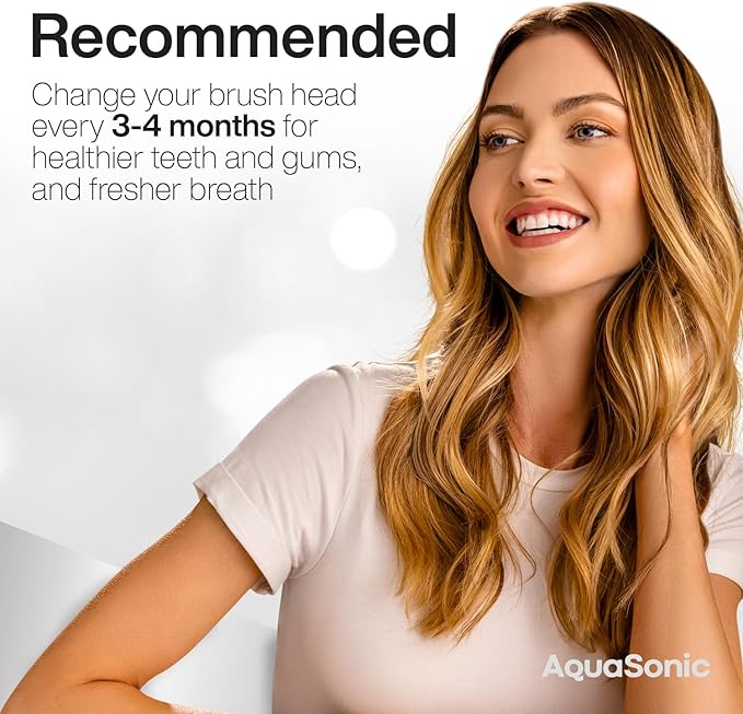 AquaSonic Genuine Standard Replacement Brush Heads | ADA Accepted | for Normal &amp Sensitive Teeth | Compatible with Many AquaSonic Toothbrush Handles (8 Pack White)
