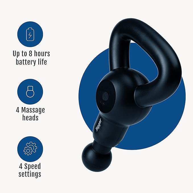 Jigger Percussion Massage Gun - Ultra-Quiet Lightweight and Powerful Deep Tissue Massager with 4-Speed Settings Handheld Massage Gun with 4 Attachments