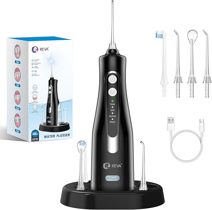 Cordless Oral Irrigator Water Flosser for Teeth Gums &amp Braces - 4 Modes 300ML Tank 360° Rotatable Nozzle IPX7 Waterproof USB Rechargeable 2000mAh Battery for Home &amp Travel (M149 Pro - Bla