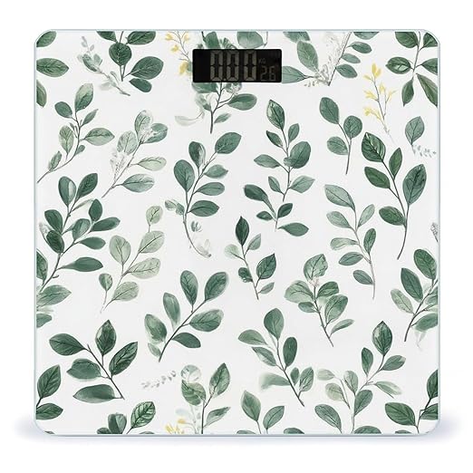 Smart Scale for Body Weight Digital Bathroom Weighing Scale Energy Saving Scale Watercolor Sage Green Leaf
