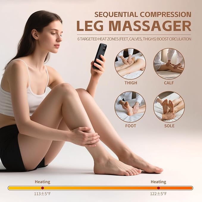 Leg Massager with Heat and Compression‎ Leg Compression Machine &amp Compression Boots for Circulation – 6 Modes &amp 3 Intensity Levels for Pain Relief Gifts for Women Men &amp Seniors