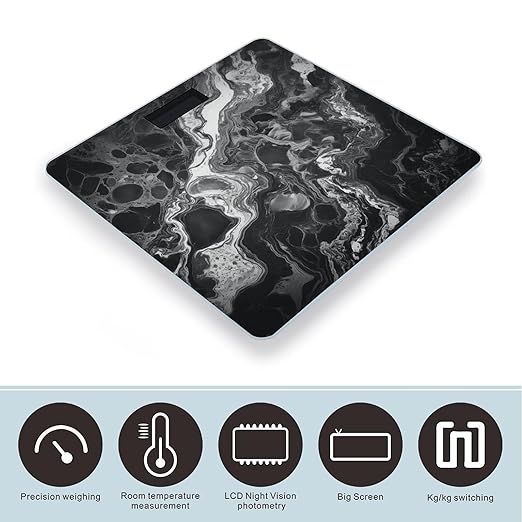 Digital Bathroom Scale for Body Weight Scale with Bright LCD Display High Accuracy Step-On Technology Auto On/Off Black Marble Pattern Digital Scales 400 Lbs /180kg