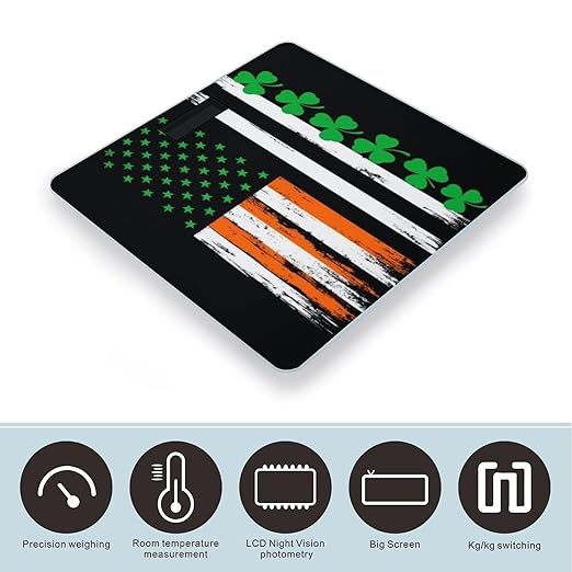 Automatic Switch Digital Bathroom Weighing Scale Smart Scale for Body Weight St Patricks Day Shamrock Clover Irish American Flag