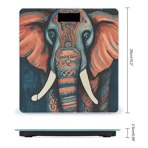 Abstract Elephant Digital Bathroom Scale for Body Weight Weighing Scale with Backlit LCD Display High Precision Measurements &amp Measures Weight Up to 180kg