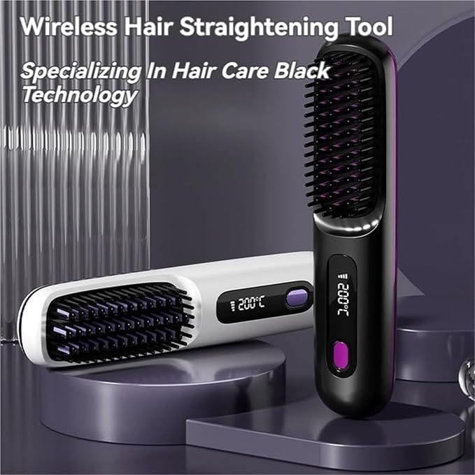 BellaBrush Pro Bella Brush Pro Portable Straightener Brush Heated Hair Comb Hair Straightener Brush Cordless Hair Straightener Brush Portable Brush Straightener for Women(Black)