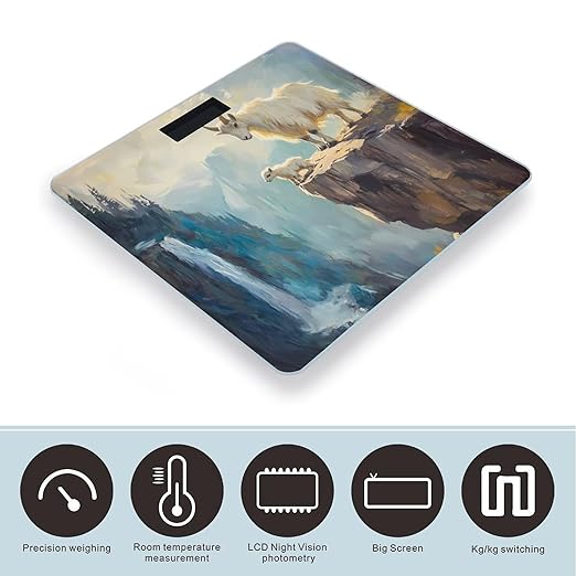 Goats Lambs on Cliff Mountains Digital Bathroom Scale for Body Weight Lighted LCD Display Round Corner