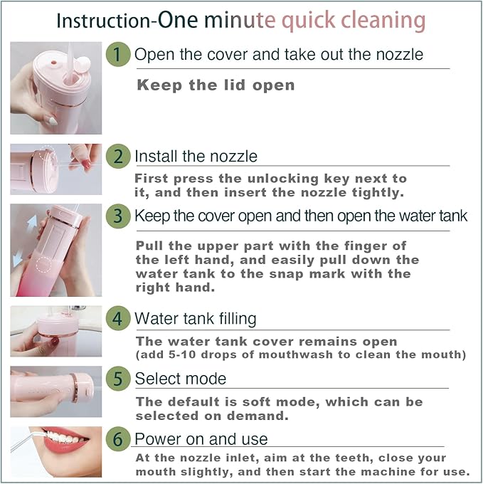Mini Portable Water Flosser Water Teeth Cleaner Pick with Telescopic Water Tank 3 Modes &amp IPX7 Waterproof Home &amp Travel Oral Irrigator for Teeth. (Pink)