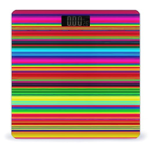 Colorful Mexican Stripes Scale for Body Weight Safe Rounded Corners Tempered Glass Digital Bathroom Scale LED Display 400lb Capacity Weight Scales with High Precision Sensors