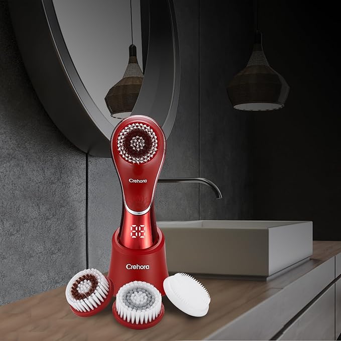 Facial Cleansing Brush Electric Face Scrubber Facial Cleansing Brush Rechargeable IPX-7 Waterproof Rotating Face Scrubber for Exfoliating Massaging and Deep Cleansing with 4 Brush Heads