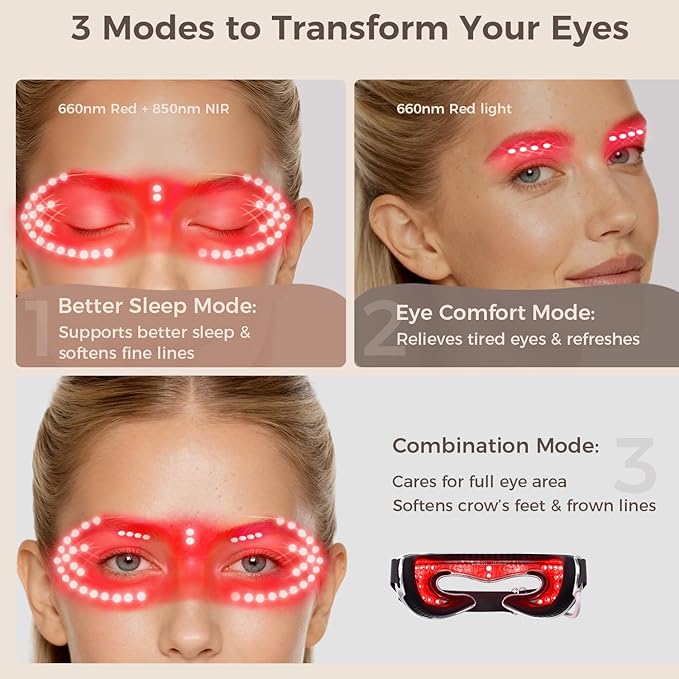 Red Light Therapy for Eyes Under Eye Red Light Eye Mask for Fine Lines Eye Bags 3 Modes Face Mask Device Infrared Light Therapy for Dark Circles Visual Wellness Eye Fatigue Jet Lag