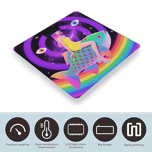 Women Sit Trippy Animal Fish Scale for Body Weight Sturdy Tempered Glass Weighing Scales with LCD Display Accurate Digital Bathroom Scale Convenient Body Fat Smart Scales Easy Read