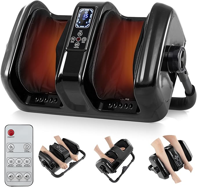 Giantex Foot Massager with Heat and Remote Control Calf Massager with 3 Massage Settings Timer Washable Cover Adjustable Stand Foot Massage Machine for Calf Arms Relax Gift for Women Men (Black)