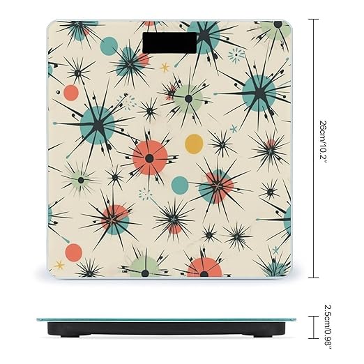Atomic Stars Retro Pattern Bathroom Scale Rounded Smart Scale for Body Weight Automatic Power On/Off Weight Scales Accurate Bathroom Digital Scales for Pet Home Bedroom Kitchen