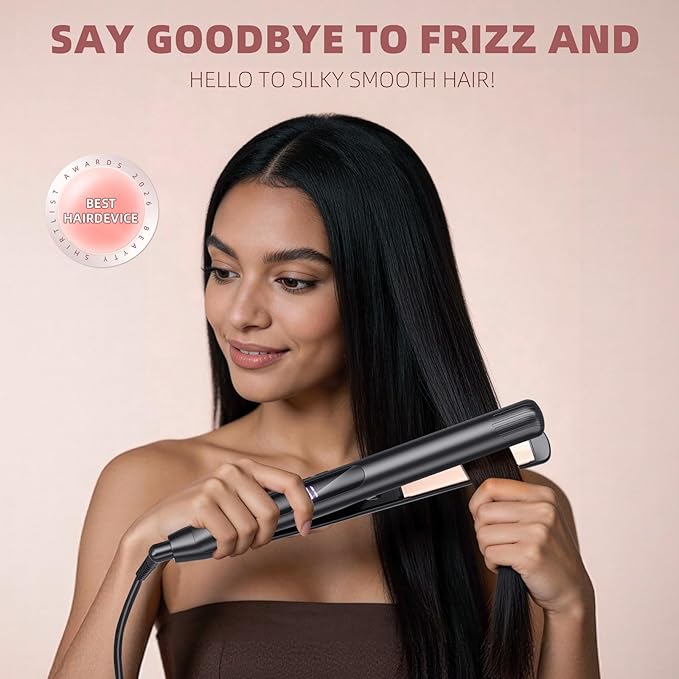Hair Straightener Flat Iron 1 Inch Titanium Ceramic Ionic Hair Straightener and Curler 2-in-1 Fast Heat Up Adjustable Temperature Dual Voltage Auto Shut Off for Less Frizz Shines and Smooth