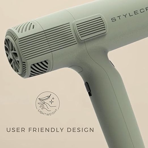 StyleCraft Professional Hair Dryer – Instinct-X with Brushless Motor &amp Digital Display Sage Lightweight Blow Dryer JetLiner x Silver Bullet with Digital Motor – Includes Nozzles &amp Diffuser