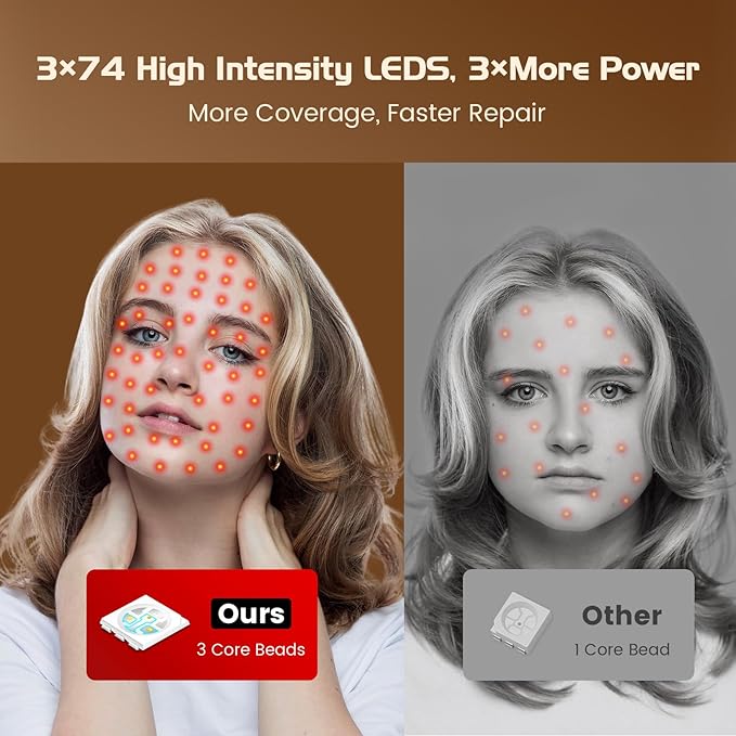Red Light for Face Cordless Near-Infrared Lightweight Mask Rechargeable LED RedLight Mask with Timer for Home Use and Travel (Grey A)