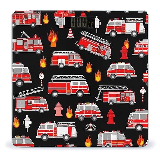 Women's Digital Bathroom Weighing Scale Automatic Switch Energy Saving Scale Smart Scale for Body Weight Red Fire Trucks Black