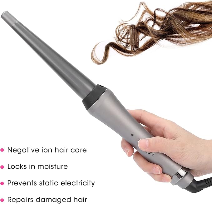 Curling Wand 0.5-1 Inch Tapered Hair Curling Iron Ceramic Wand Curler with 360° Rotatable Wire Wand Curling Iron for Short Long All Hair Type (US)