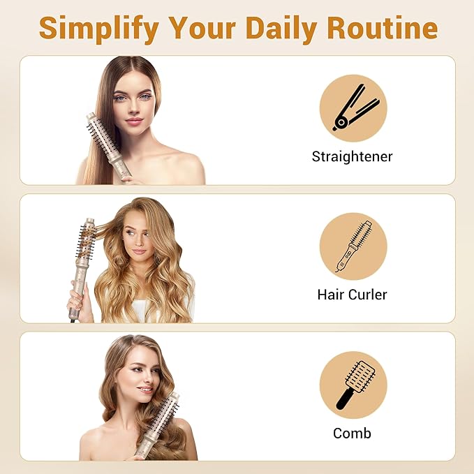1.5 Inch Auto Rotating Curling Brush Spinning Heated Thermal Round Brush Volumizer 3 in 1 Ionic Hair Brush Styler for Long Medium Hair 3 Temp Settings 30S Fast Heat-Up Dual Voltage