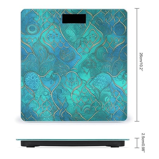 Turquoise Pattern Weight Scale Large Bathroom Scales Digital Weight with Bright LED Display Non Slip Automatic Weighing Scale Fashion Weighing Machine for Body