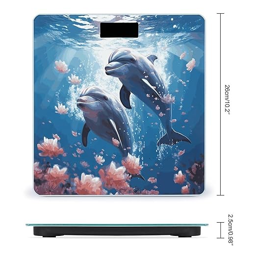 Dolphins in Love Bathroom Scale for Body Weight Bathroom Digital Electronic Weighing Scale with Back Lit LED Display Sturdy Tempered Glass Weight Watchers Scales 400lb