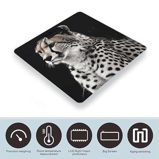 Cheetah Bathroom Scale for Body Weight Bathroom Digital Electronic Weighing Scale with Back Lit LED Display Sturdy Tempered Glass Weight Watchers Scales 400lb