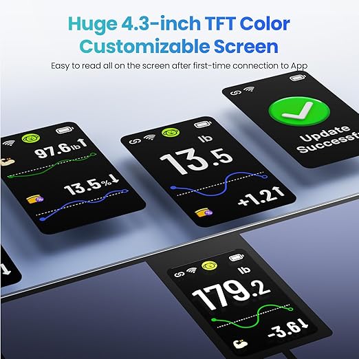 Smart Scale for Body Weight 4.3 Color Display Digital Weight Scale High Precision Wi-Fi Bathroom Scale with BMI Body Fat Muscle Mass 20 Body Composition Scale Sync App 400 lbs Black