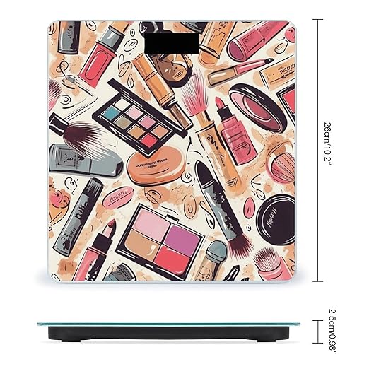 Cosmetic and Makeup Theme Pattern Bathroom Scale Rounded Smart Scale for Body Weight Automatic Power On/Off Weight Scales Accurate Bathroom Digital Scales for Pet Home Bedroom Kitchen