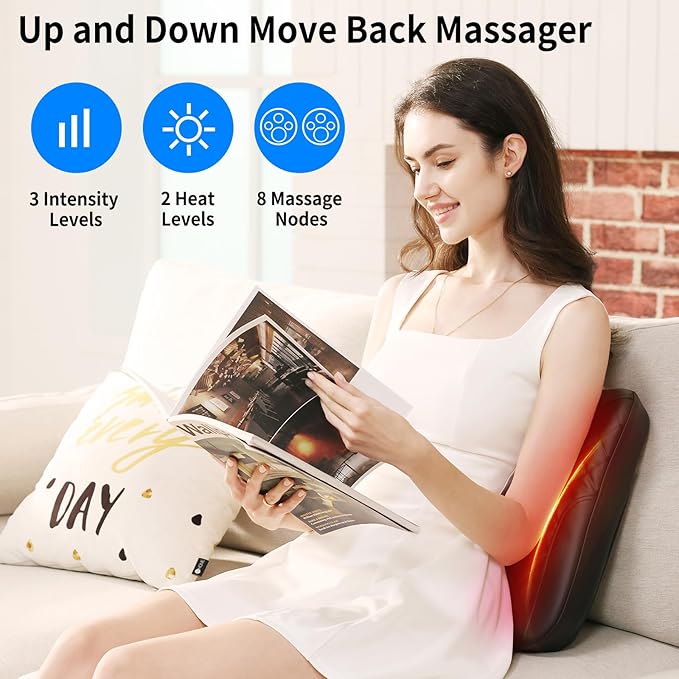 Shiatsu Back Massager with Heat Rolling Up and Down 4D Kneading Massage Electric Massager for Pain Relief Deep Tissue Lumbar Lower Back Massager Gifts for Women Men Mom Dad