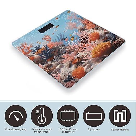 Coral Reef Digital Bathroom Scale for Body Weight Weighing Scale with Backlit LCD Display High Precision Measurements &amp Measures Weight Up to 180kg