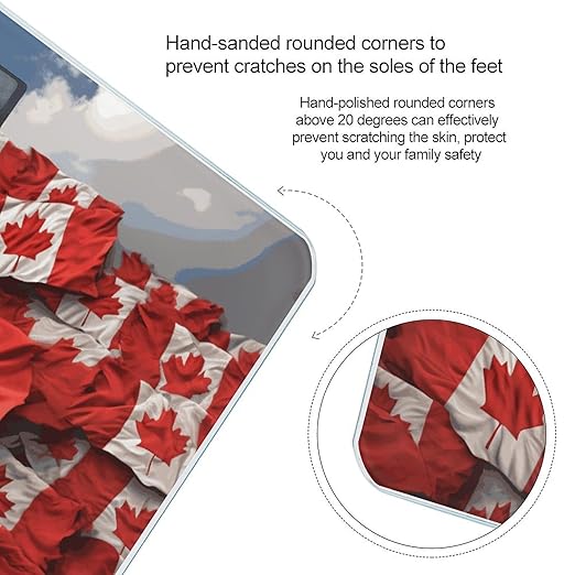 Canadian Flag Bathroom Scale for Body Weight Bathroom Digital Electronic Weighing Scale with Back Lit LED Display Sturdy Tempered Glass Weight Watchers Scales 400lb