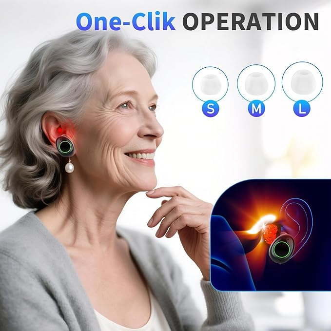 KTS Cordless Red Light Device for Ears Portable Ear Comfort Device with Adjustable Settings Charging Case&ampReplaceable Silicone earplugs for Daily Ear Care Use