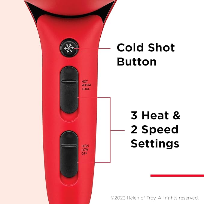 REVLON Airflow Control Hair Dryer with Diffuser - 1875W Blow Dryer Head Rotates 90° for Total Control Wider Head for Less Drying Time Reduces Frizz (Red) (Pack of 2)