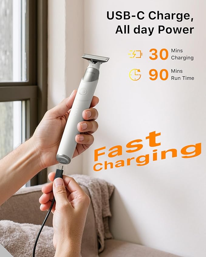 New Electric Beard &amp Nose Hair Trimmer Kit - Painless Razor with 12 in 1 Rotating Comb Magnetic Nose Hair Head Waterproof Wet/Dry Groin/Ball Shaver for Men USB-C Fast ChargingWhite(Pack)
