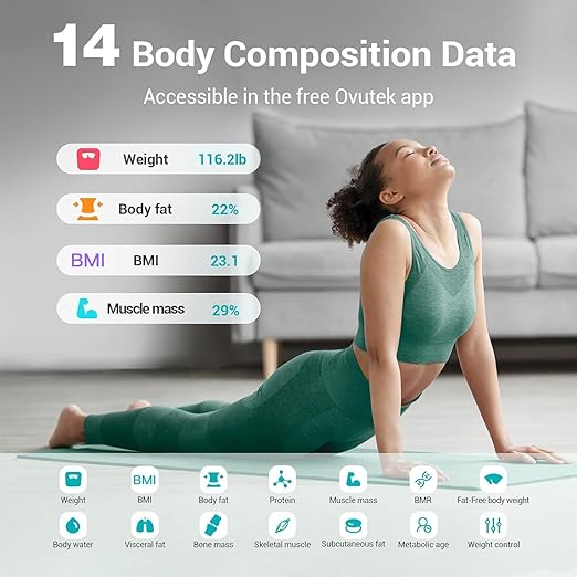 Ovutek Smart Scale for Body Weight Digital Bathroom Scale BMI Weighing Body Fat Scale Accurate Body Composition Scale Monitor for People's Health with Smartphone App Compact Size 400lb (White)