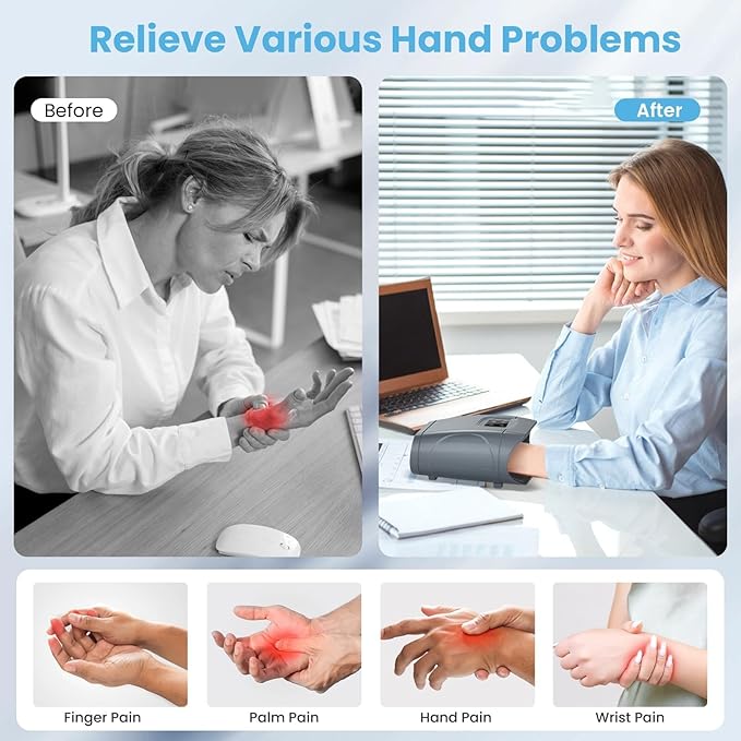 JQX Hand Massager with Heat and Compression Cordless Electric Hand Massager 3 Levels Pressure for Finger Gifts for Women Men(Grey)
